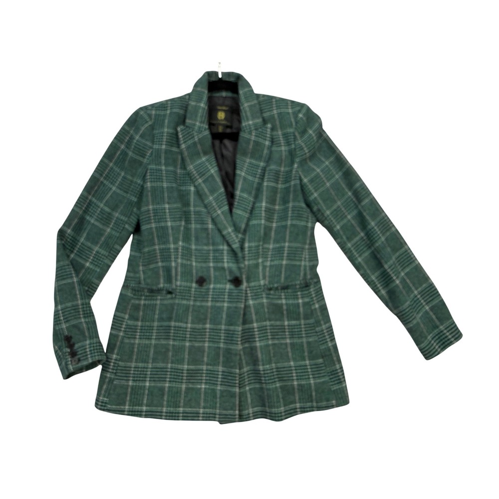 House of Harlow 1960 Blazer Womens Small Green Excellent Plaid Wool Blend Jacket - Picture 3 of 7